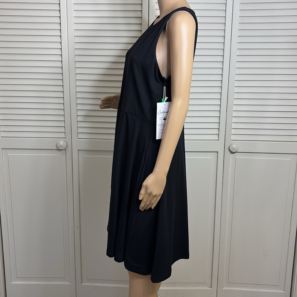 NWT Pact Black Sleeveless A-Line Knee Length Dress Fit & Flare Organic Cotton XL - Picture 10 of 12